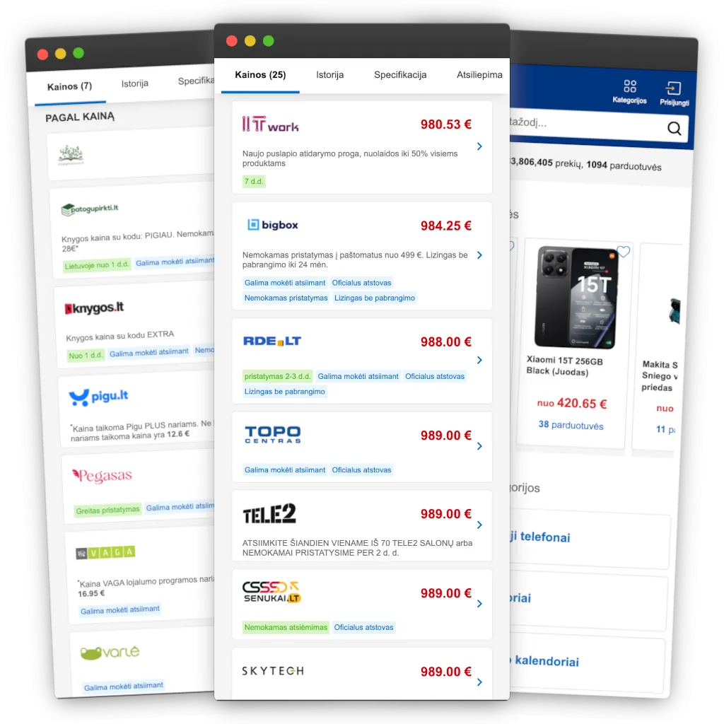 Kainos.lt price comparison platform used
